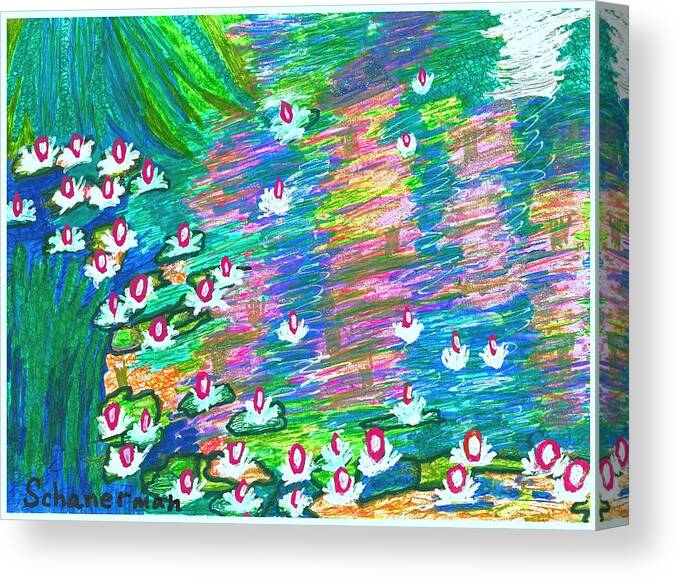 Original Drawing/painting Canvas Print featuring the drawing Lilies Of The Pond by Susan Schanerman