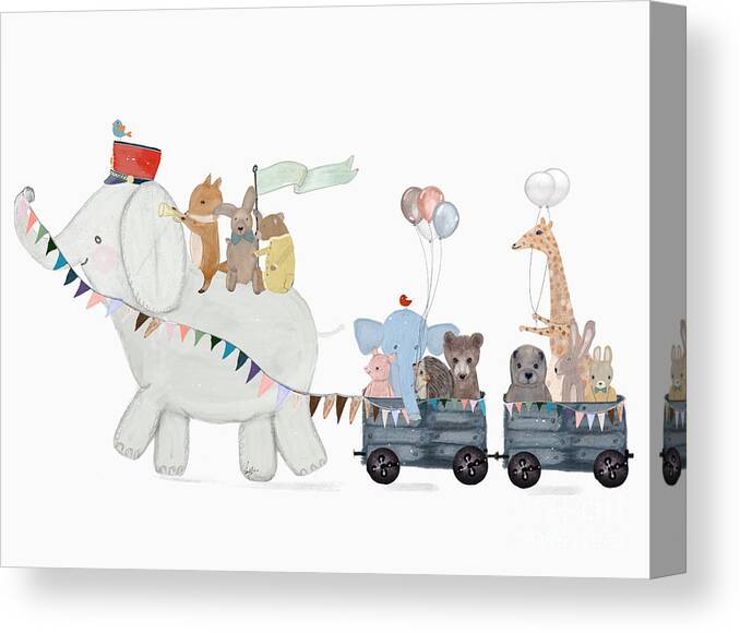 Nursery Art Canvas Print featuring the painting Little Elephant Parade by Bri Buckley