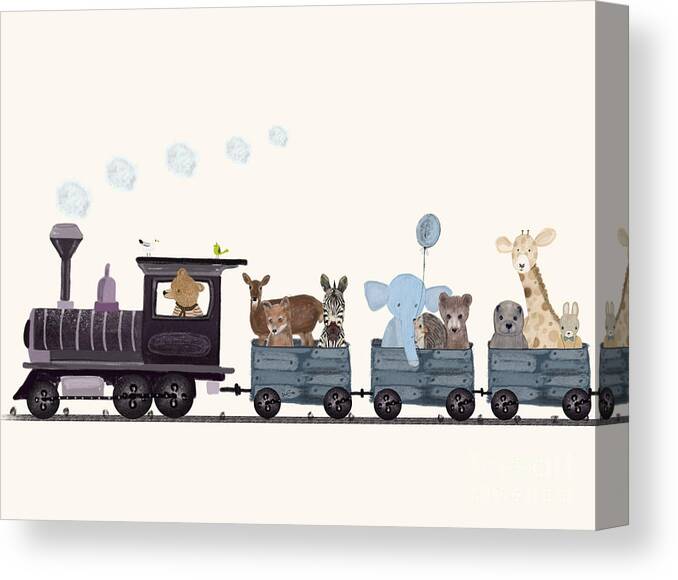 Childrens.childrens Picture Canvas Print featuring the painting Little Nature Train by Bri Buckley