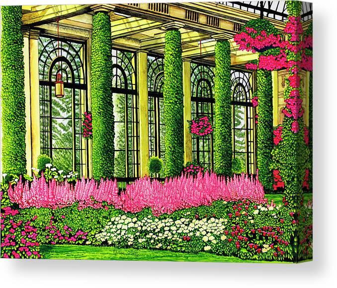 An Ornate Garden Canvas Print featuring the painting Longwood Gardens - Conservator, Pennsylvania by Thelma Winter