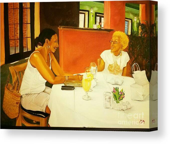 Ladies At Lunch Canvas Print featuring the painting Lunch at Olivadi by Barbara Hayes