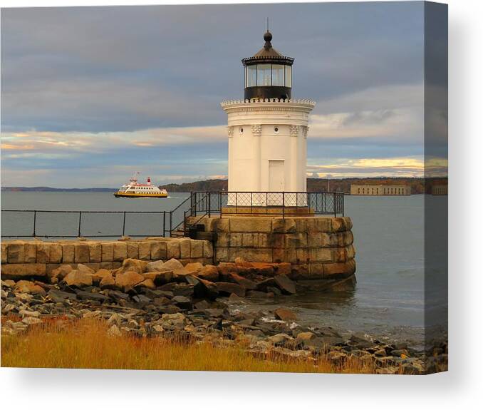 Bug Light Canvas Print featuring the photograph Machigonne passes Bug Light by Keith Stokes
