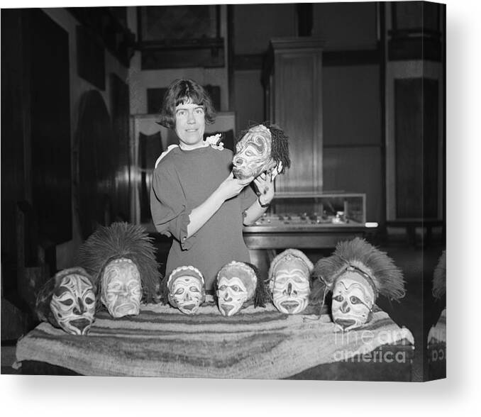 People Canvas Print featuring the photograph Margaret Mead With Trophy Heads by Bettmann