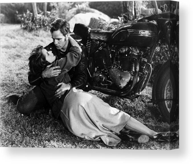1950s Canvas Print featuring the photograph Marlon Brando And Mary Murphy In The Wild One by Homer Van Pelt