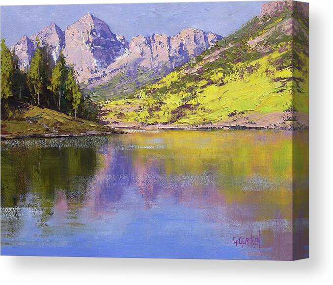 Maroon Bells Canvas Print featuring the painting Maroon Bells Reflections by Graham Gercken