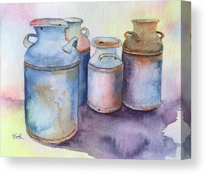 Milk Canvas Print featuring the painting Milk cans by Beth Fontenot