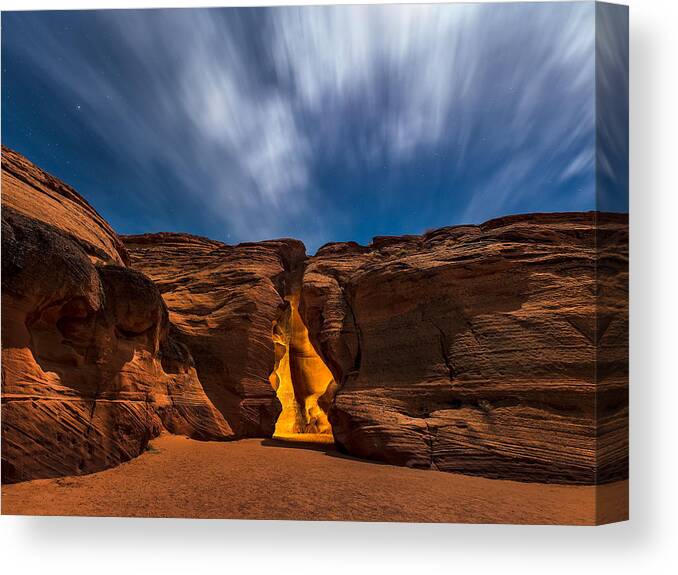 Moonlight Canvas Print featuring the photograph Moonlight Over Antelope Canyon by Hua Zhu