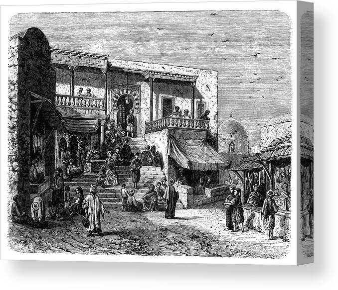 Tunis Canvas Print featuring the drawing Moorish Coffee House At Sidi Bou Said by Print Collector
