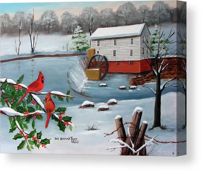 Murray's Mill In The Snow Canvas Print featuring the painting Murray's Mill In The Snow by Arie Reinhardt Taylor