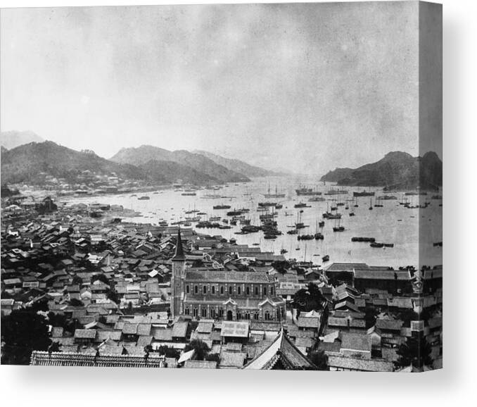 Landscape Canvas Print featuring the photograph Nagasaki Harbour by Topical Press Agency
