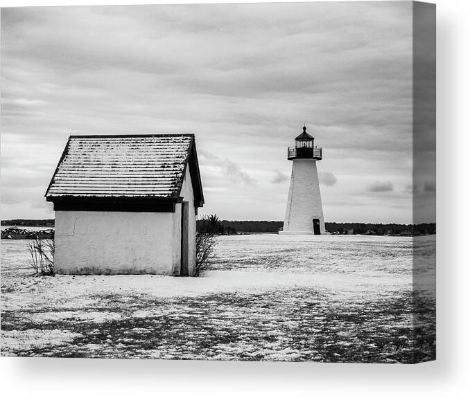 Ned Point Lighthouse Canvas Print featuring the photograph Neds Point Lighthouse Mattapoisett MA BW by David Gordon