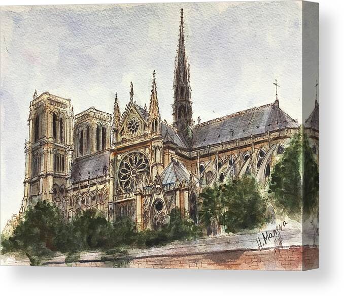 Notre Dame Canvas Print featuring the painting Notre Dame II by Henrieta Maneva