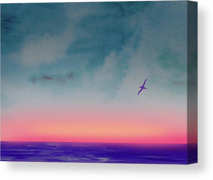 Landscape Canvas Print featuring the painting Ocean Sunset Watercolor I by Naxart Studio