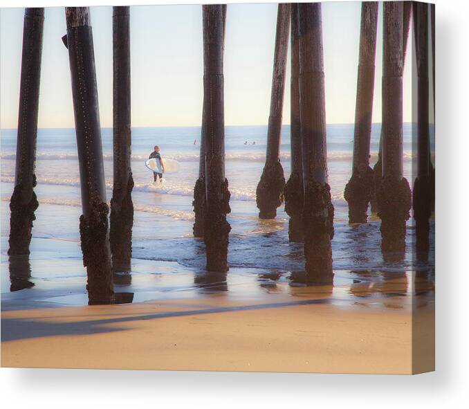 Oceanside Pier Canvas Print featuring the photograph Oceanside California Pier Surfer 89 by Catherine Walters