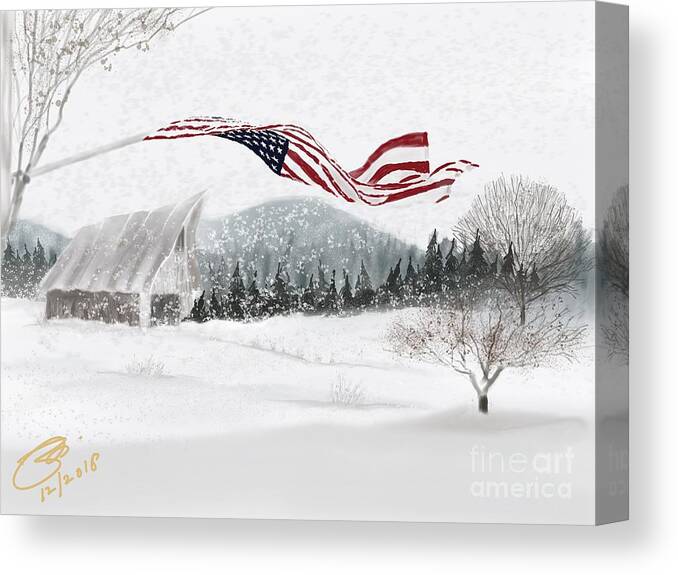Old Glory Canvas Print featuring the digital art Old Glory in the Snow by Joel Deutsch