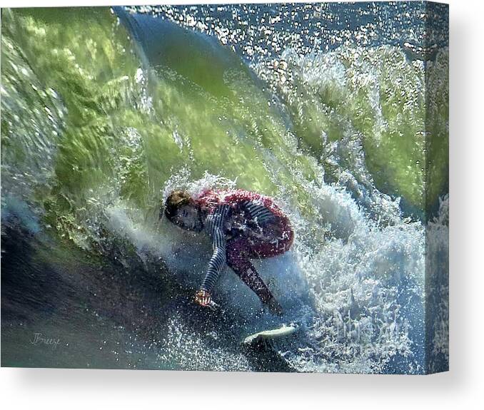 Surfer Canvas Print featuring the photograph One With the Waves - Seal Beach by Jennie Breeze