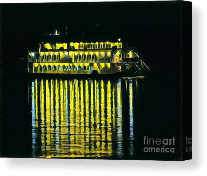 Mississippi River Canvas Print featuring the painting Paddle Boat at night by Marilyn Smith