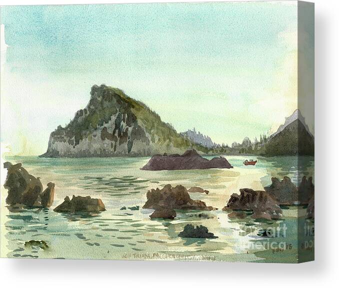 Paleokastrits Canvas Print featuring the painting Paleokastrits (watercolour) by Christian Furr