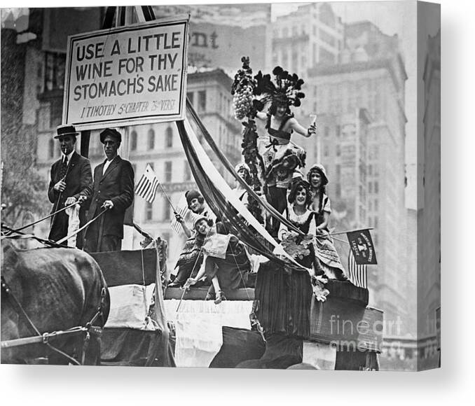 People Canvas Print featuring the photograph Parade Float Against Prohibition by Bettmann