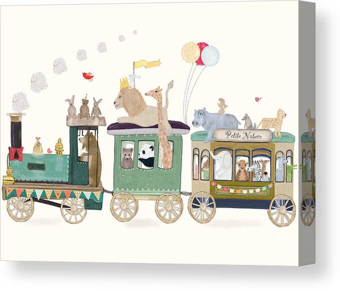 Nursery Art Canvas Print featuring the painting Petite Nature Train by Bri Buckley