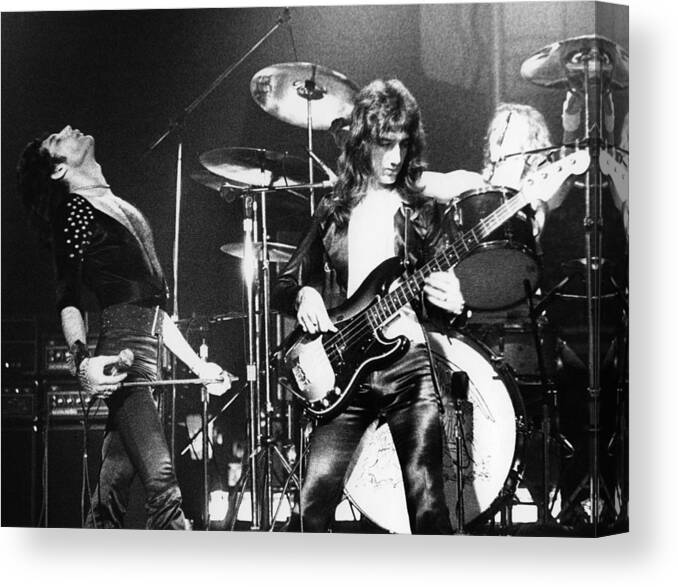Music Canvas Print featuring the photograph Photo Of Freddie Mercury And John by Fin Costello