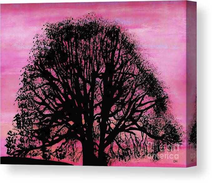 Sunset Canvas Print featuring the drawing Pink Sunset Tree by D Hackett