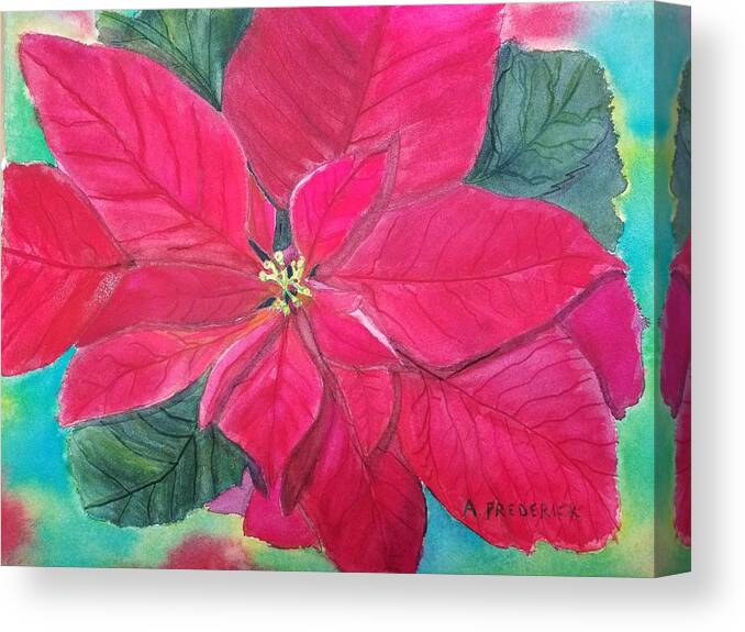 Cristmas Canvas Print featuring the painting Poinsettia Glow by Ann Frederick