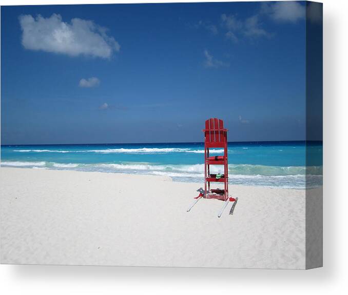 Shadow Canvas Print featuring the photograph Red Chair On A Beach In Cancun by Ben Beiske