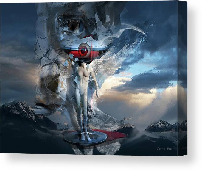 Angel Canvas Print featuring the digital art Red Eye of Despair or Romantic Jealousy Desolation by George Grie