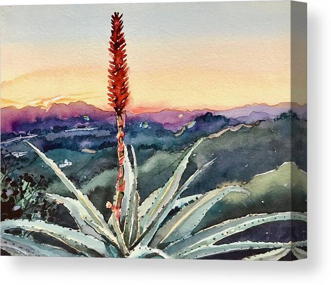 Santa Monica Canvas Print featuring the painting Red Hot Poker Sunset - Topanga by Luisa Millicent