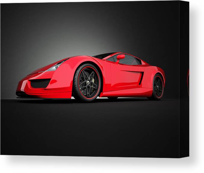Sports Car Canvas Print featuring the photograph Red Sport Car On Black Studio Background by Firstsignal