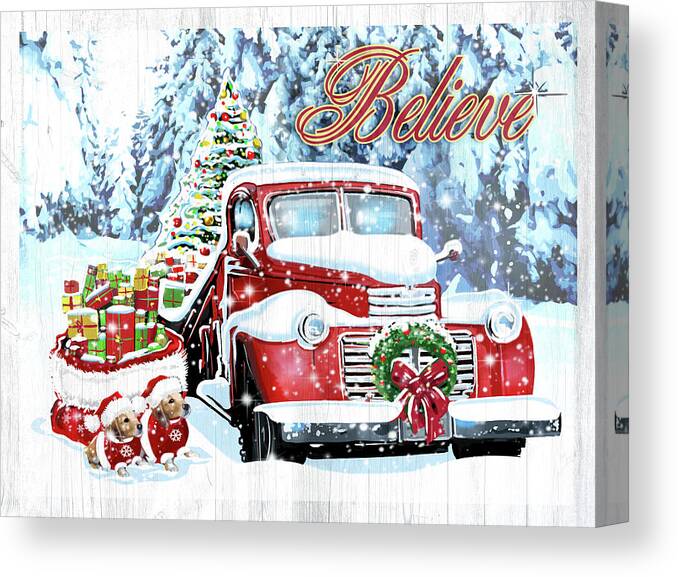 Red Truck Christmas Canvas Print featuring the mixed media Red Truck Christmas by Old Red Truck