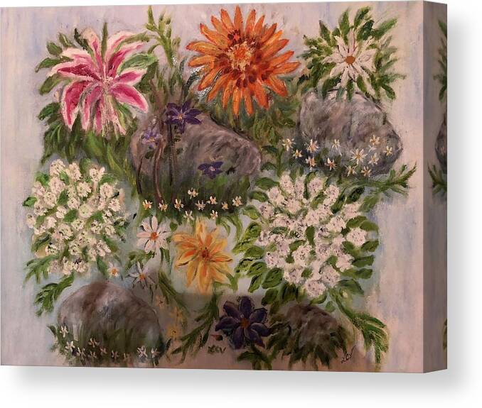 Flowers Canvas Print featuring the painting Rock Garden by Lucille Valentino