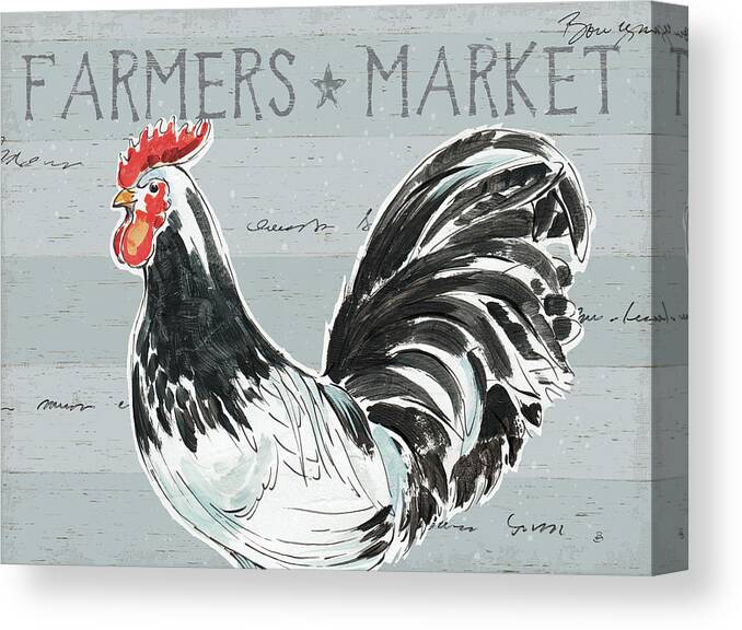 Animals Canvas Print featuring the painting Roosters Call I - No Dots by Daphne Brissonnet