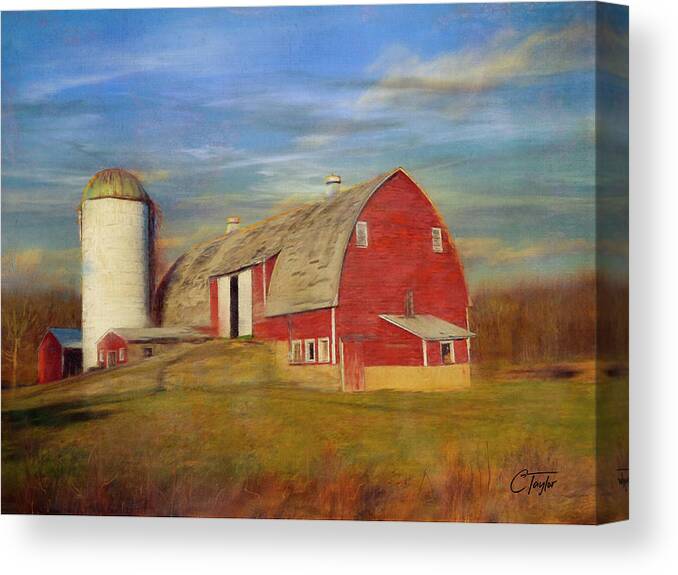 Red Barns Canvas Print featuring the mixed media Ruby Red Barn Country by Colleen Taylor