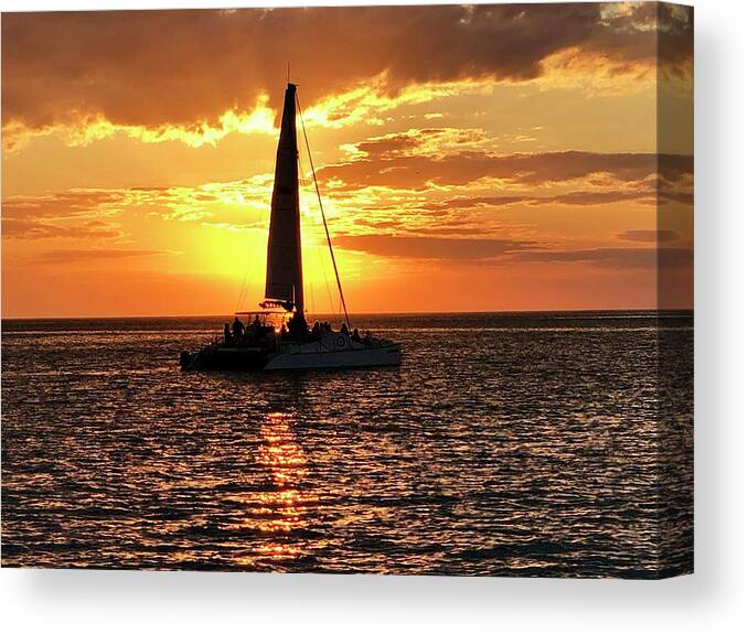 Beach Canvas Print featuring the photograph Sailboat Silhouette Sunset in Captiva Island Florida 2019 by Shelly Tschupp
