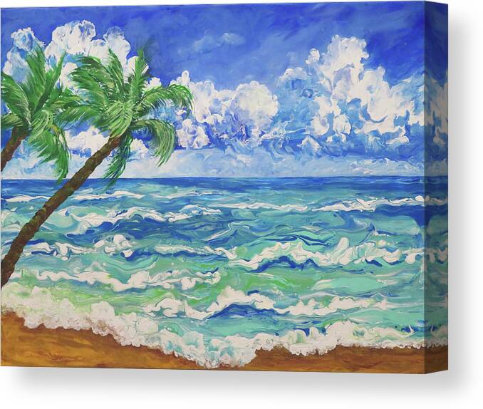 Sea Canvas Print featuring the painting Seashore with Palms by Frances Miller