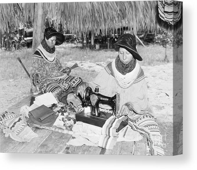People Canvas Print featuring the photograph Seminole Indian Women Sewing by Bettmann