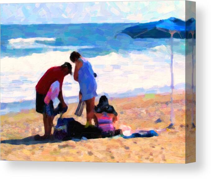 Family Outing Canvas Print featuring the digital art Setting Up Camp by David Zimmerman