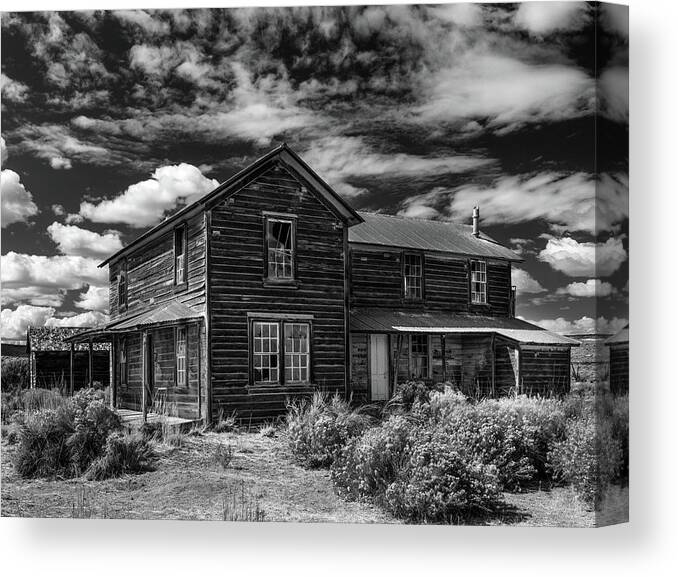 Aged Canvas Print featuring the photograph Shirk Ranch BW by Leland D Howard