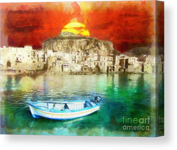 Italia Canvas Print featuring the painting Sicily Sunset by Stefano Senise
