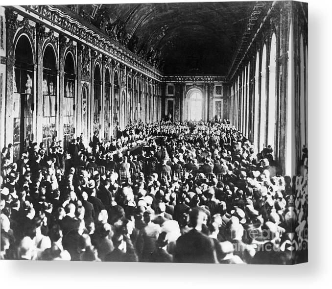 Crowd Of People Canvas Print featuring the photograph Signing Of Armistice After World War by Bettmann