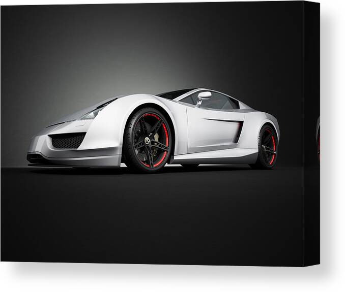 Sports Car Canvas Print featuring the photograph Silver Sport Car On Black Studio by Firstsignal