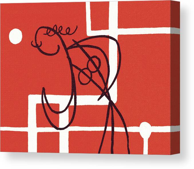 Abstract Canvas Print featuring the drawing Sketch of a Person on a Red Background by CSA Images