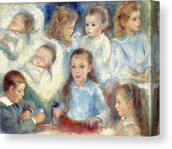 Pierre-auguste Renoir Canvas Print featuring the painting Sketches of Heads, The Berard Children, 1881 by Pierre-Auguste Renoir