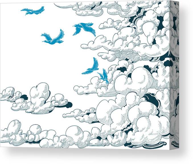 Atmosphere Canvas Print featuring the digital art Sky Background Clouds And Blue Birds by Danussa