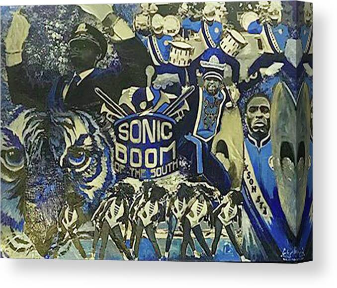 Jsu Sonic Boom Canvas Print featuring the painting Sonic Boom by Femme Blaicasso