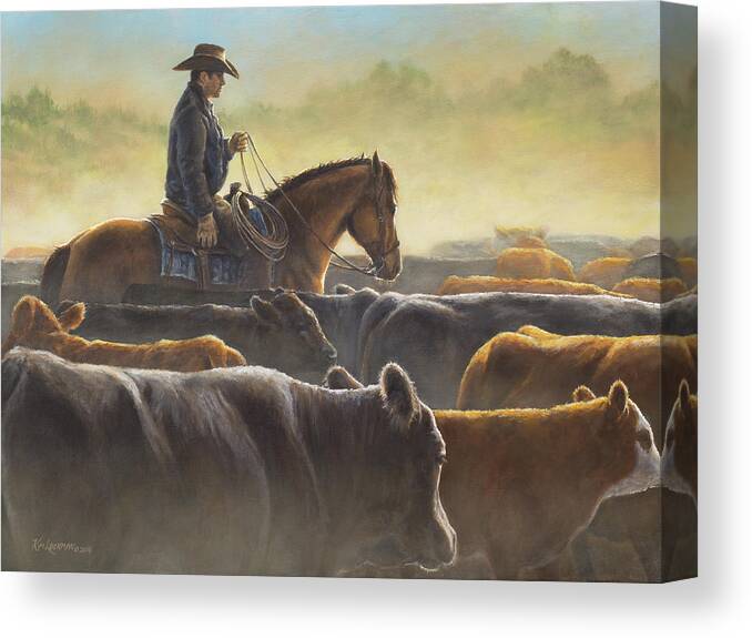Cowboy Canvas Print featuring the painting Sorting September Pairs by Kim Lockman