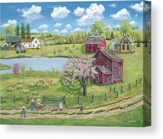 Country & Primitive Canvas Print featuring the painting Spring Picnic Walk by Bob Fair