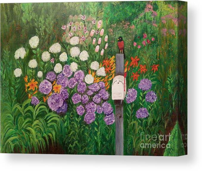 Flower Canvas Print featuring the painting Springtime Mail, 2nd in the Mailbox Series by Elizabeth Mauldin